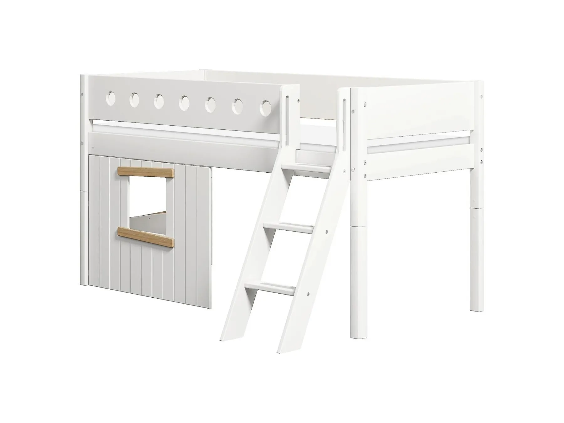 FLEXA Mid-high bed, sl. ladder & Treehouse Bed Fronts, oak frame* House Beds | Mid High Beds