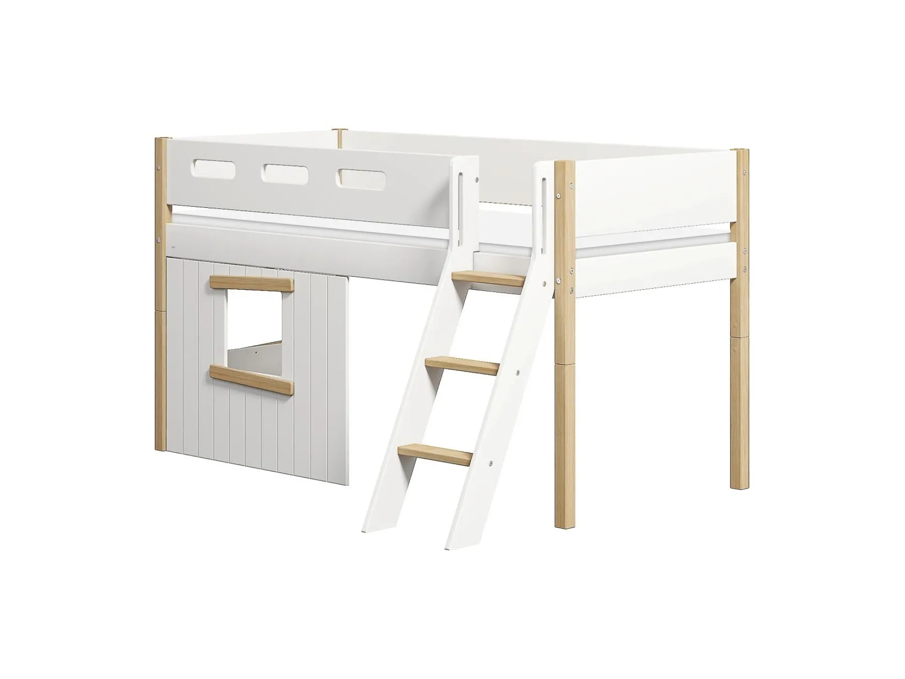 FLEXA Mid-high bed, sl. ladder & Treehouse Bed Fronts, oak frame* House Beds | Mid High Beds