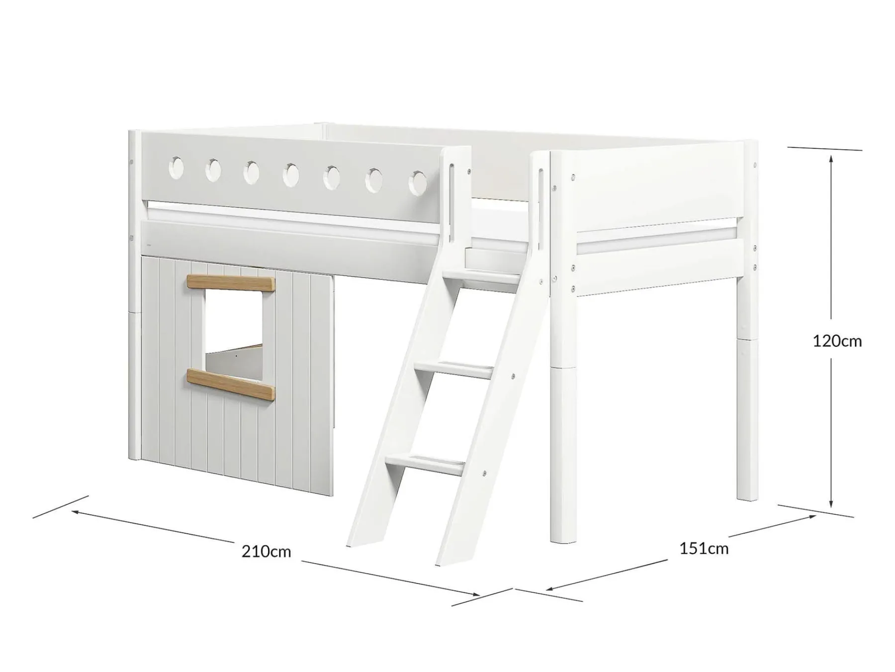 FLEXA Mid-high bed, sl. ladder & Treehouse Bed Fronts, oak frame* House Beds | Mid High Beds