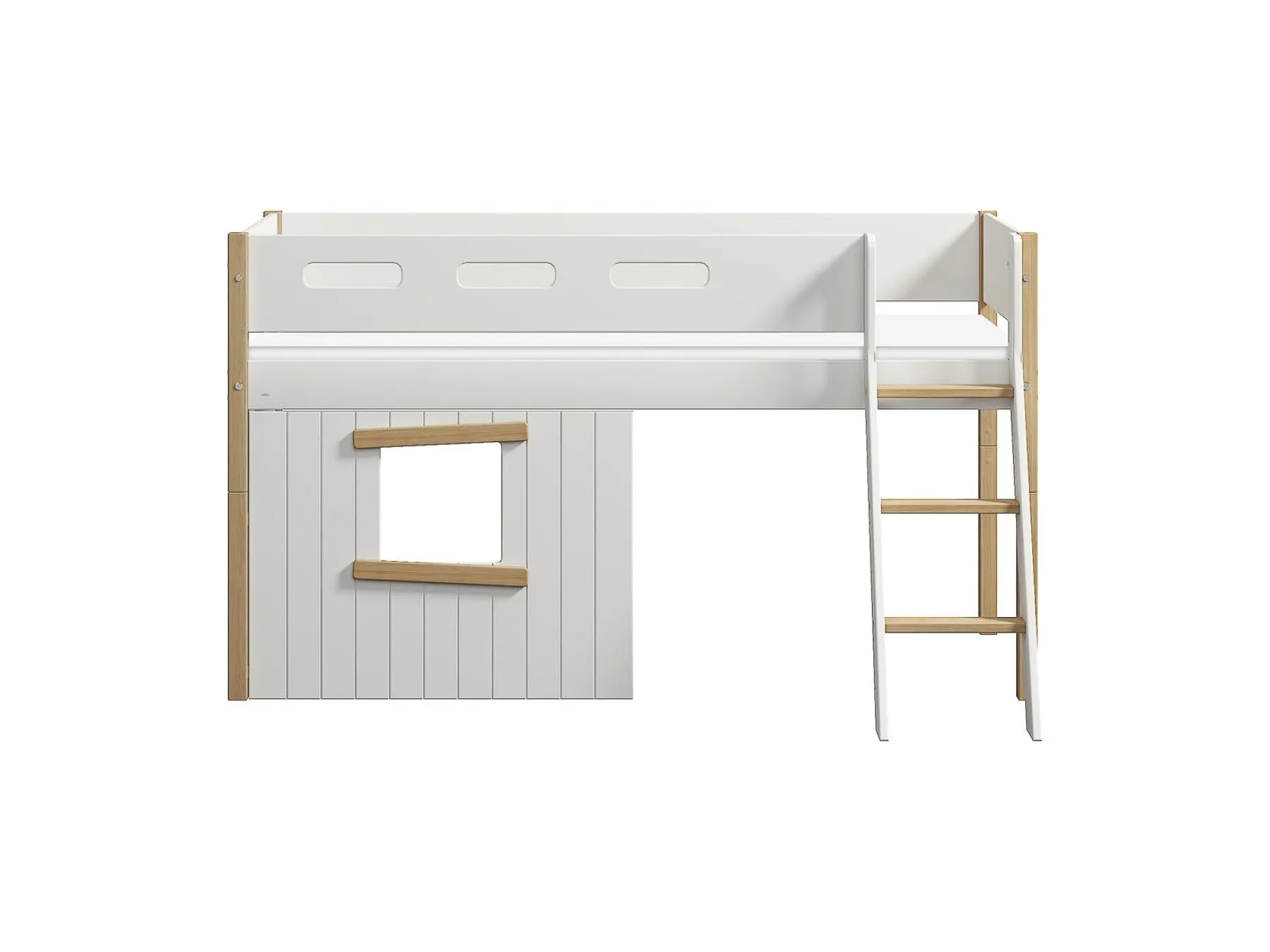 FLEXA Mid-high bed, sl. ladder & Treehouse Bed Fronts, oak frame* House Beds | Mid High Beds