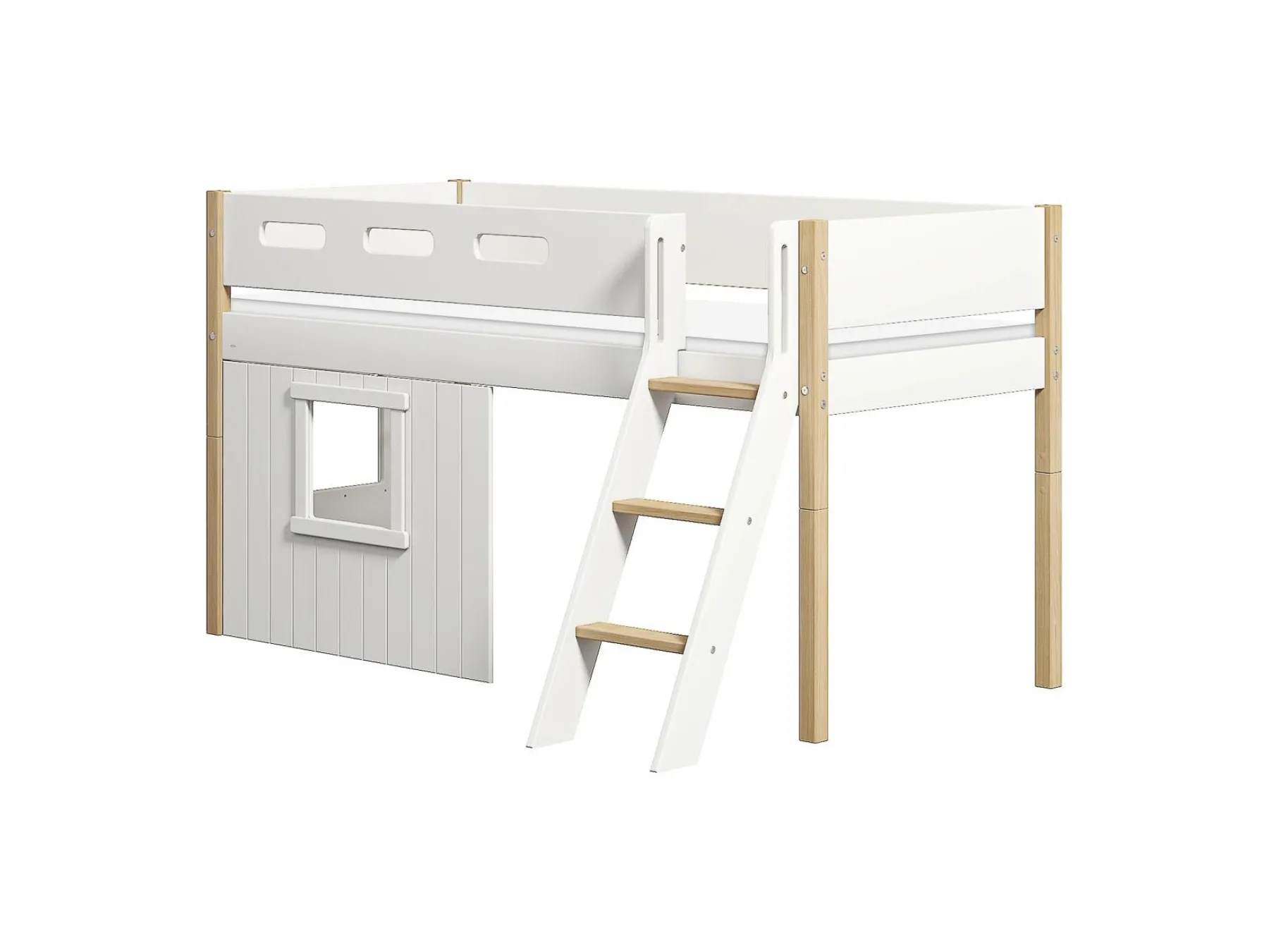 FLEXA Mid-high bed, sl. ladder & Treehouse Bed Fronts, white frame* House Beds | Mid High Beds