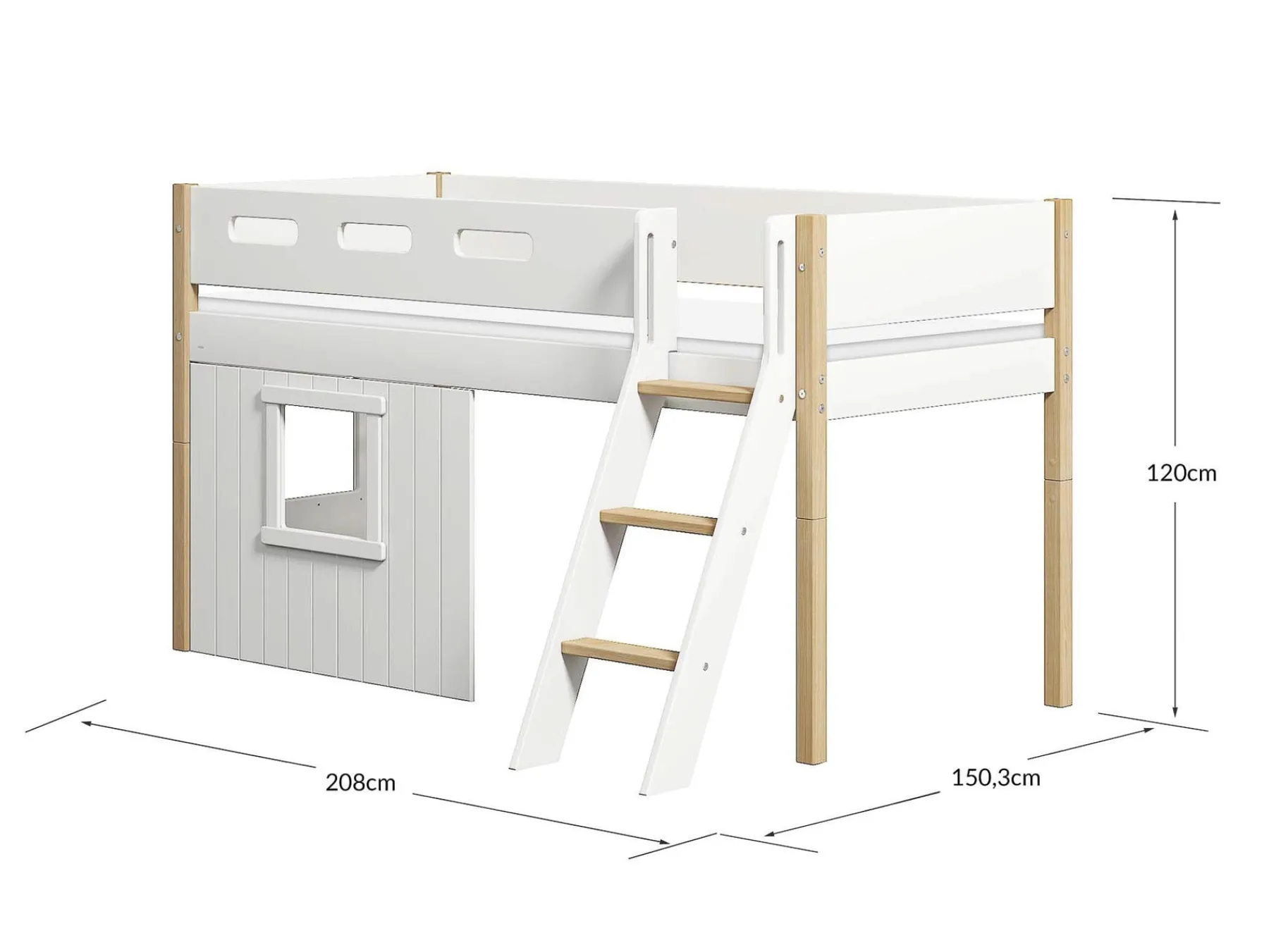 FLEXA Mid-high bed, sl. ladder & Treehouse Bed Fronts, white frame* House Beds | Mid High Beds