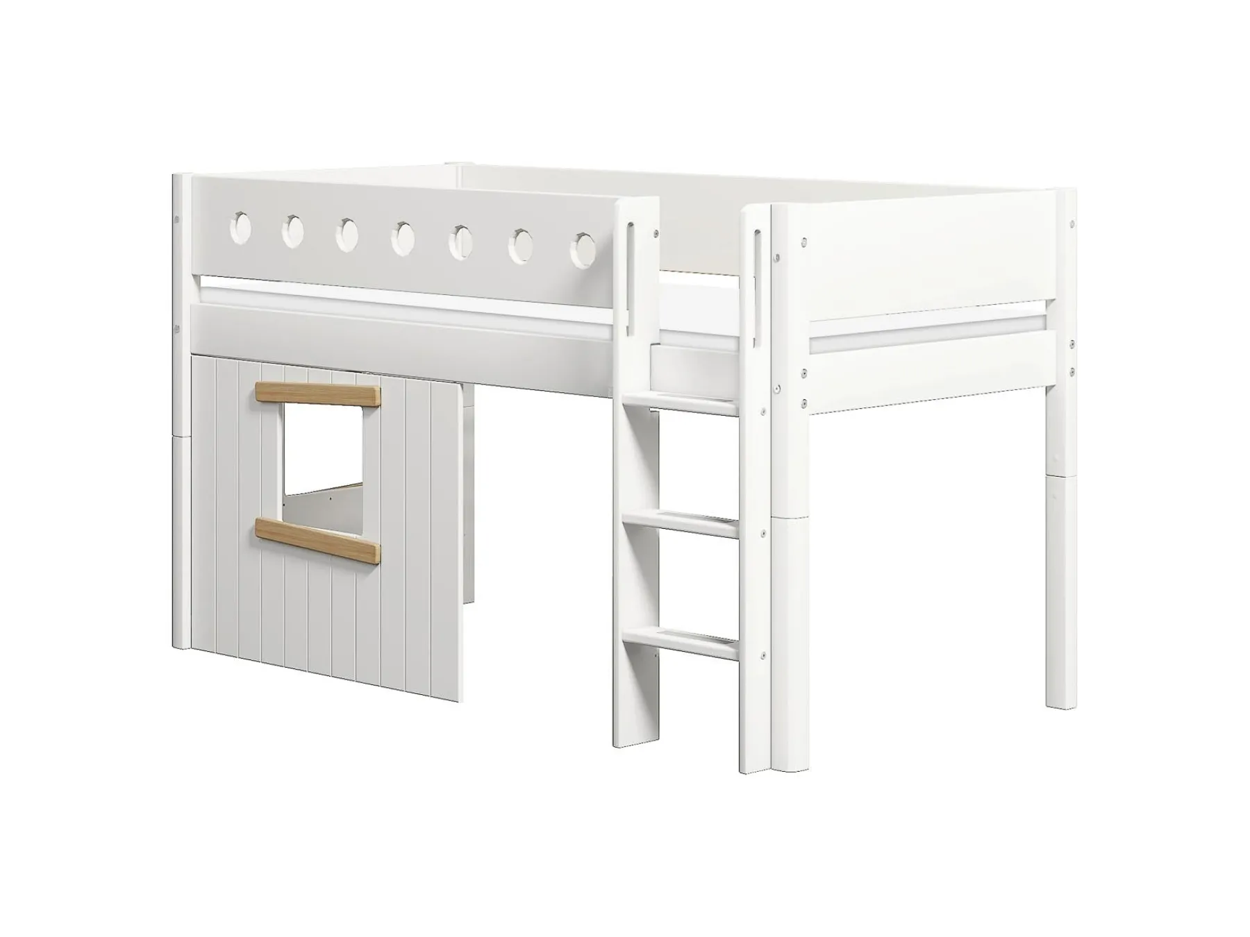 FLEXA Mid-high bed, str. ladder & Treehouse Bed Fronts, oak frame* House Beds | Mid High Beds