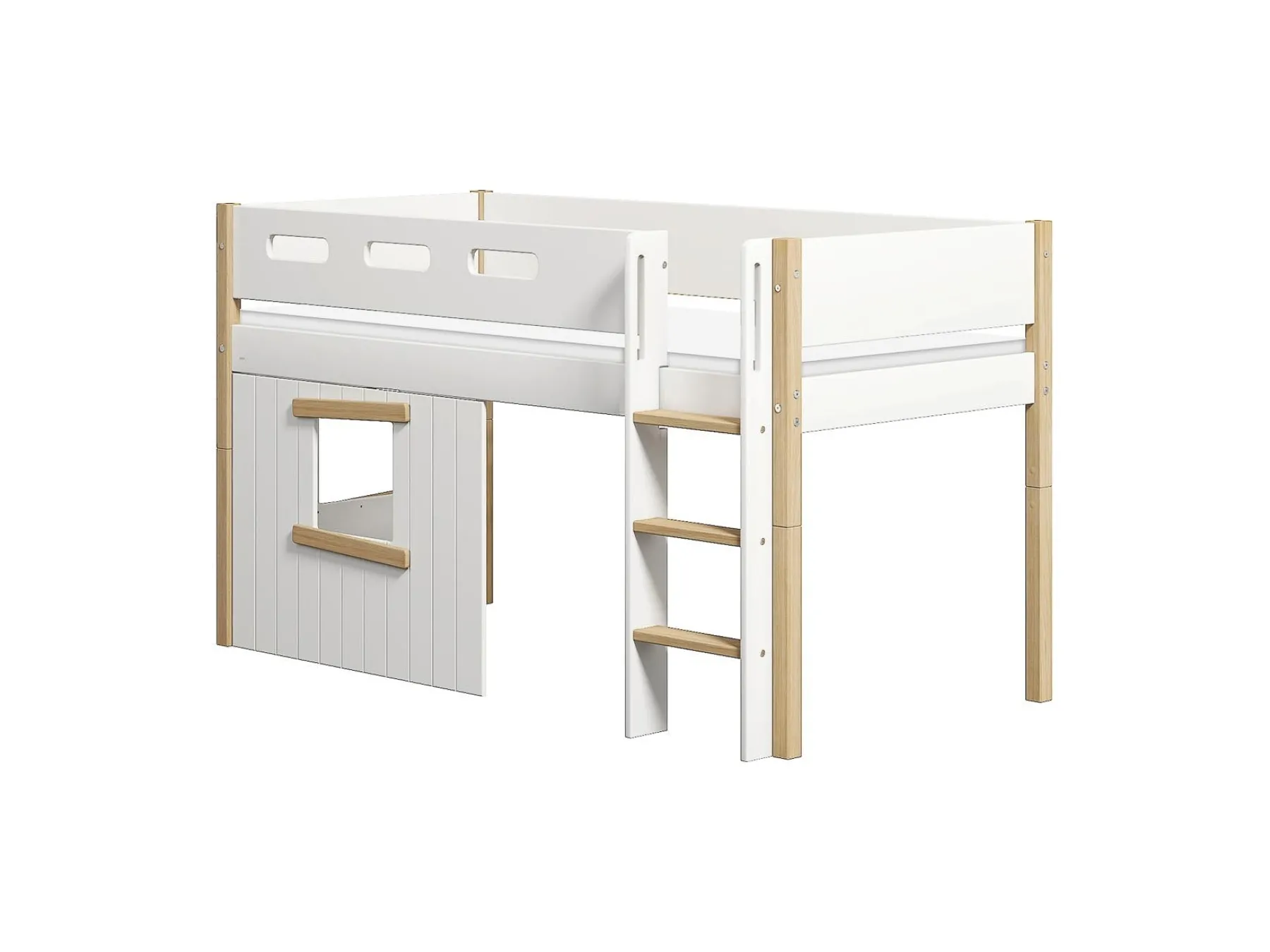 FLEXA Mid-high bed, str. ladder & Treehouse Bed Fronts, oak frame* Mid High Beds | House Beds