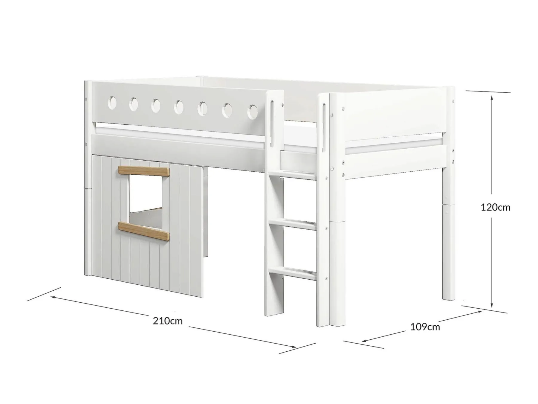 FLEXA Mid-high bed, str. ladder & Treehouse Bed Fronts, oak frame* House Beds | Mid High Beds