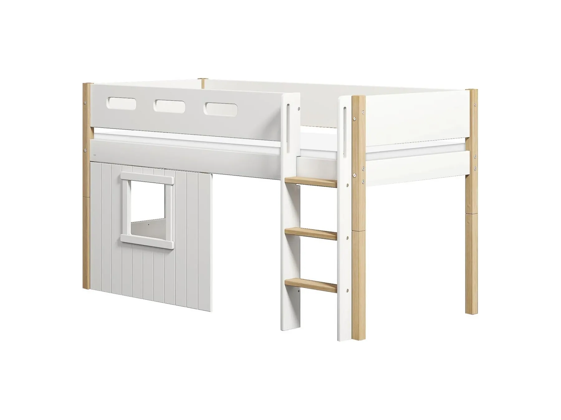 FLEXA Mid-high bed, str. ladder & Treehouse Bed Fronts, white frame* House Beds | Mid High Beds