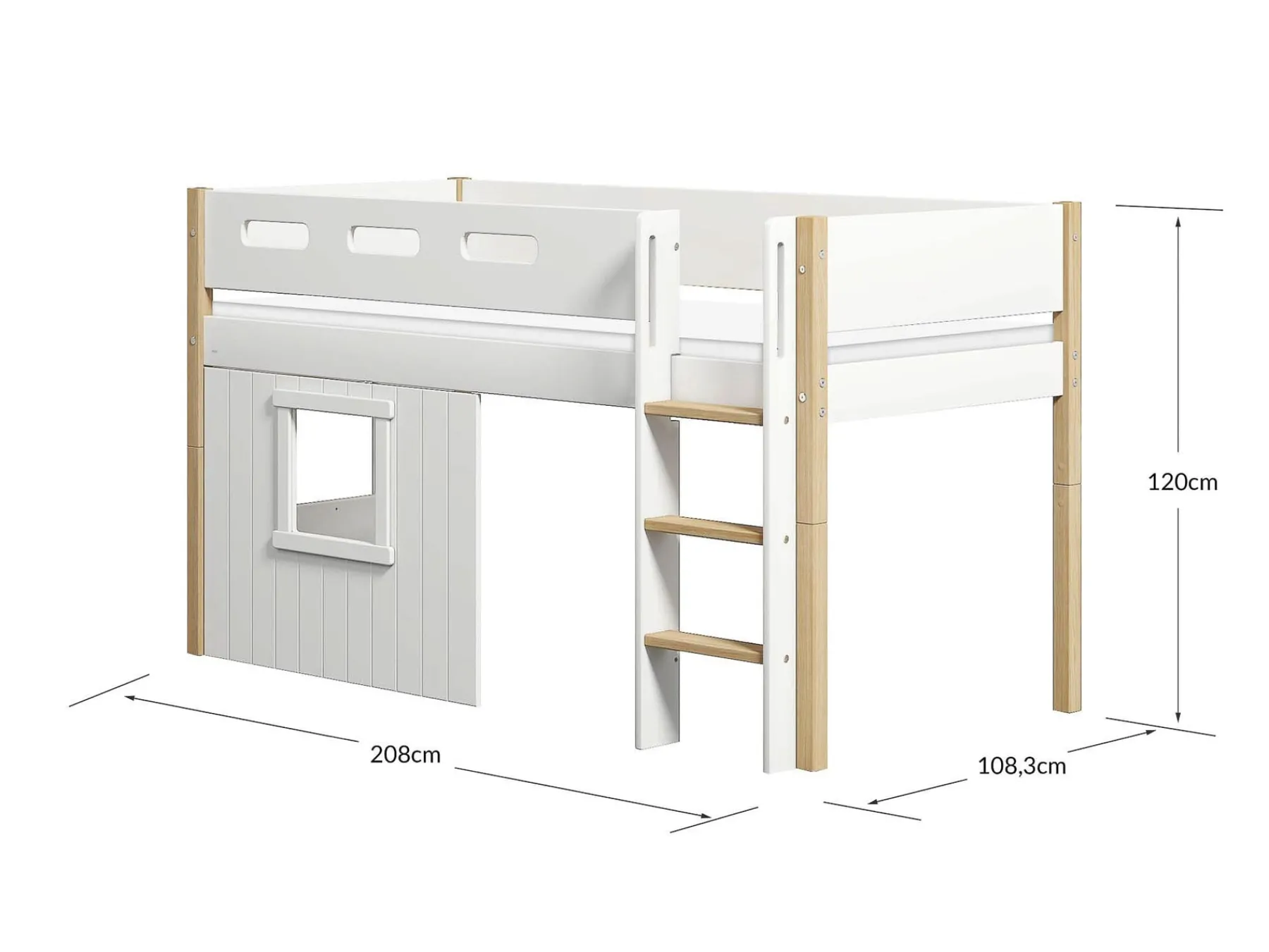 FLEXA Mid-high bed, str. ladder & Treehouse Bed Fronts, white frame* House Beds | Mid High Beds